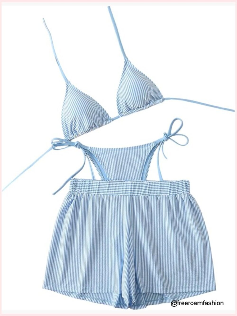 3 Piece Bikini Set with Cover Up Shorts Triangle Halter String